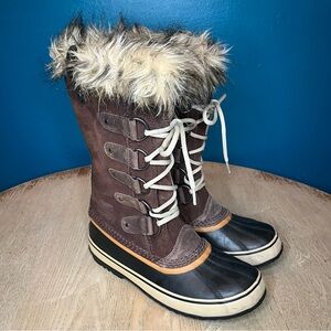 Sorel Joan Of Arctic Waterproof Suede Faux Fur Boots Chocolate Brown Women’s 10